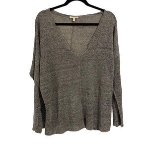 Eileen Fisher 100% Linen Gray‎ V-Neck Sweater Size M